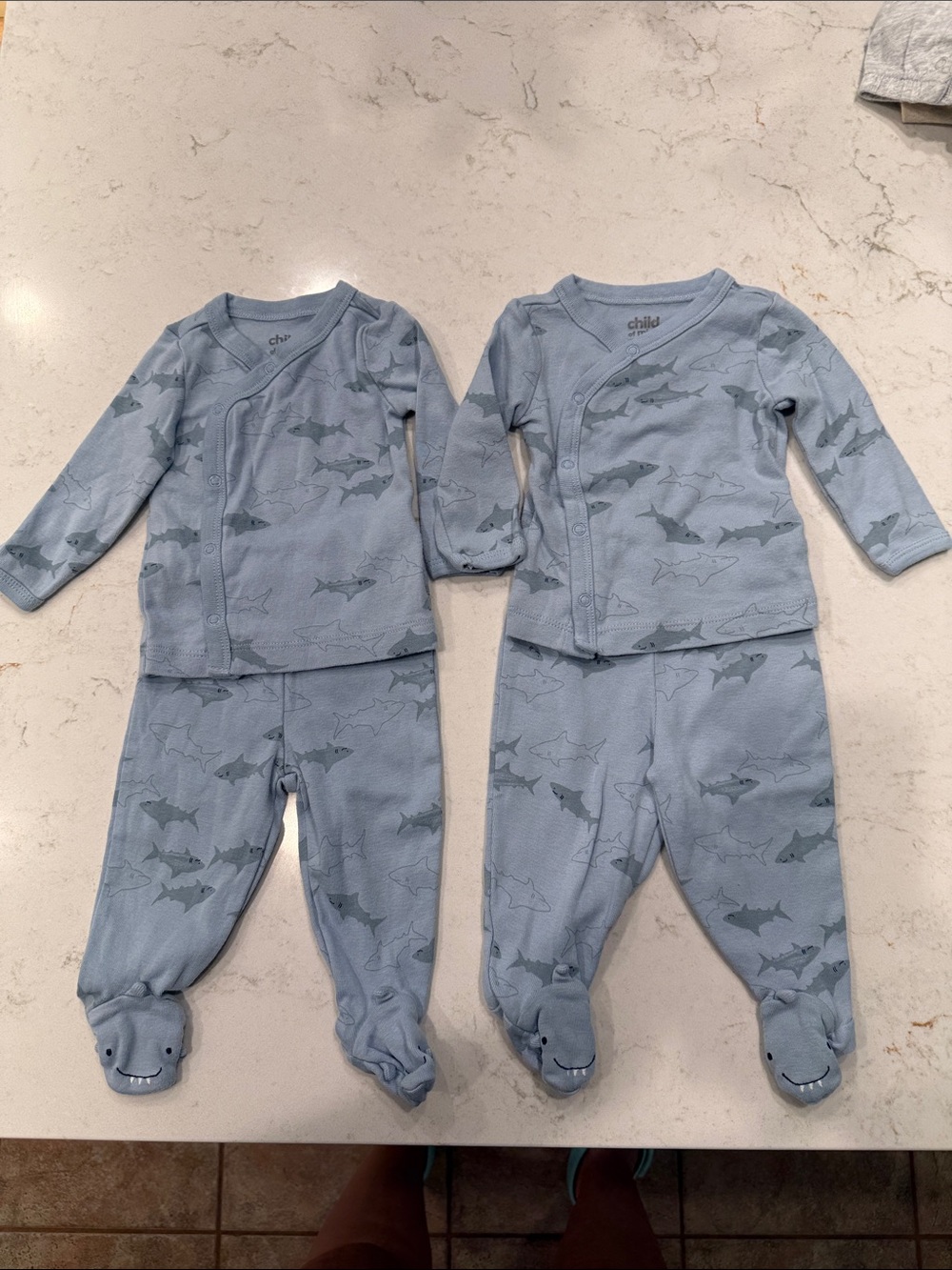 child of mine Light Blue Shark Print Matching Sets